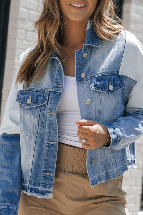 Distressed Button Up Drop Shoulder Denim Jacket - Santiago Suarez