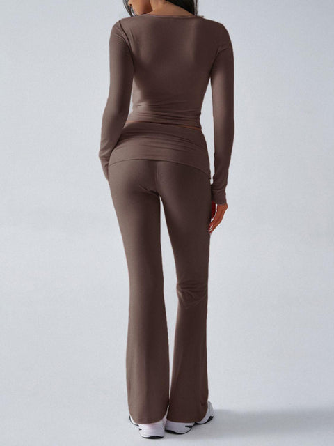 Devine Ruched Long Sleeve Top and Pants Set - Santiago Suarez