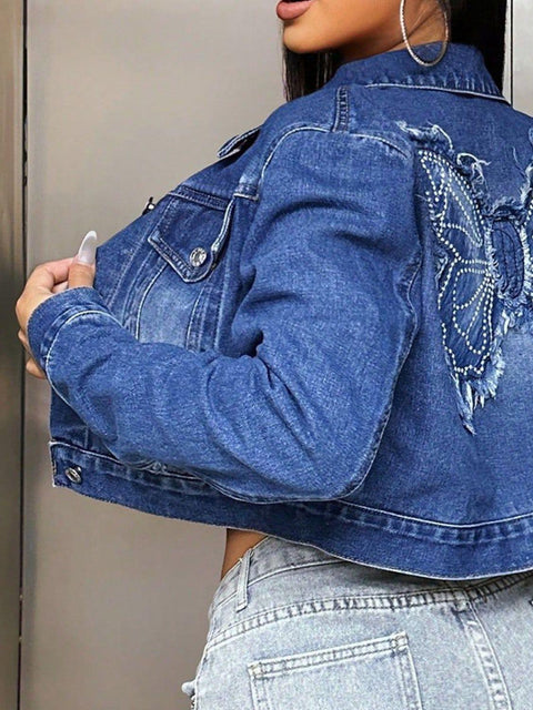 Butterfly Patch Cropped Denim Jacket - Santiago Suarez