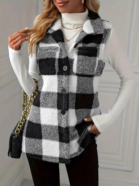 Plaid Button Up Vest Coat - Santiago Suarez