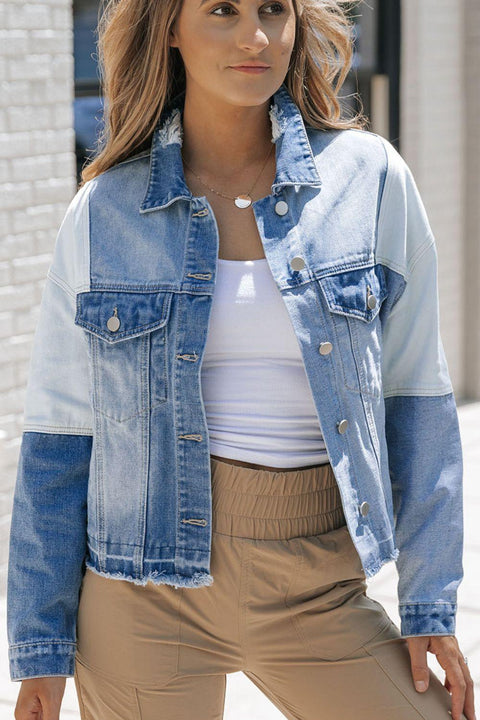 Distressed Button Up Drop Shoulder Denim Jacket - Santiago Suarez