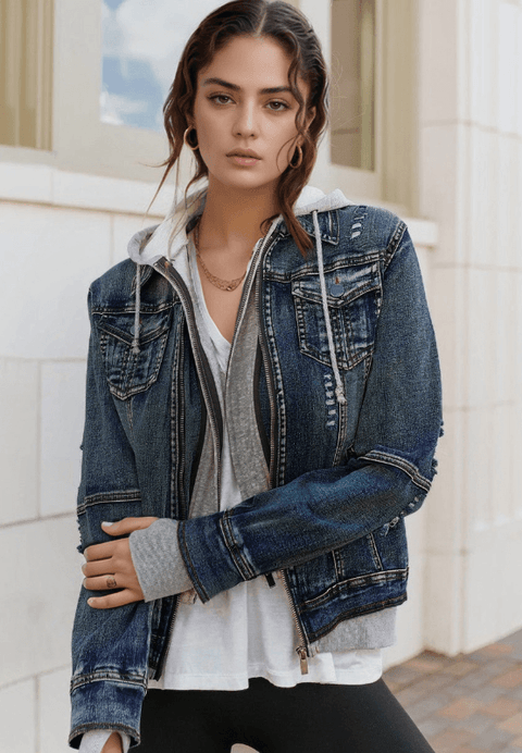 Hooded Zip-Up Denim Jacket - Santiago Suarez