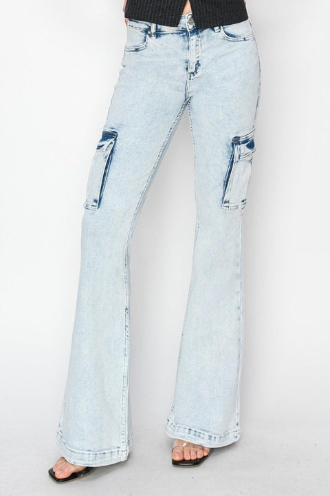 RISEN Full Size High Rise Cargo Flare Jeans - Santiago Suarez