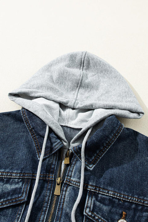 Hooded Zip-Up Denim Jacket - Santiago Suarez