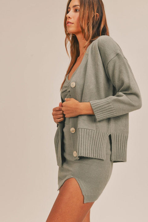 3 Pieces Sweater Set with Crop Cami, Mini Skirt, Cardigan - Santiago Suarez