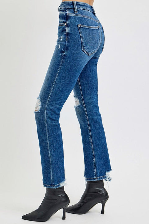 RISEN High Rise Distressed Crop Straight Jeans - Santiago Suarez