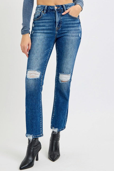 RISEN High Rise Distressed Crop Straight Jeans - Santiago Suarez