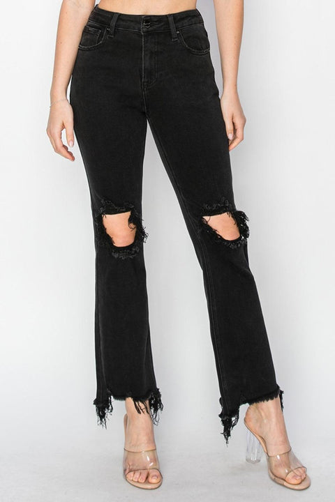 RISEN Distressed Raw Hem Jeans with Pockets - Santiago Suarez