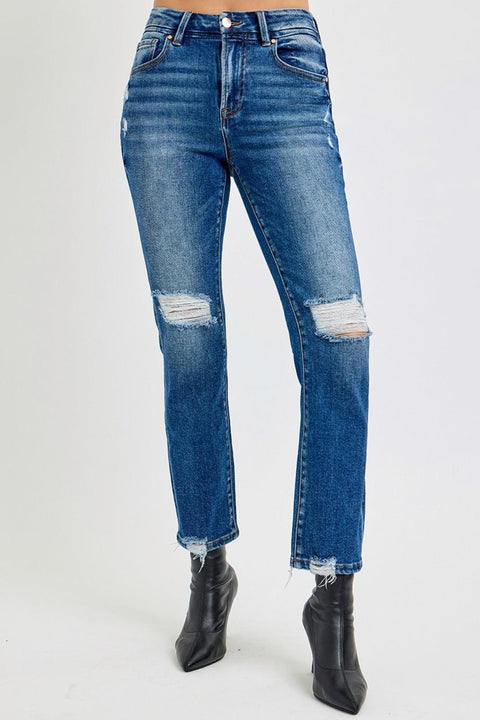 RISEN High Rise Distressed Crop Straight Jeans - Santiago Suarez