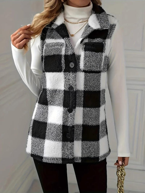 Plaid Button Up Vest Coat - Santiago Suarez