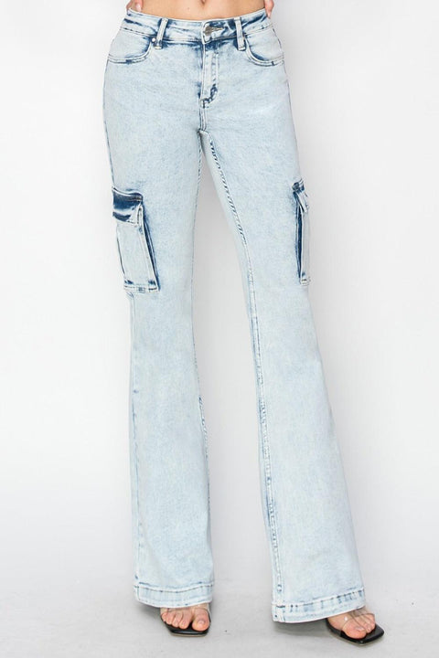 RISEN Full Size High Rise Cargo Flare Jeans - Santiago Suarez