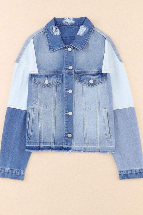 Distressed Button Up Drop Shoulder Denim Jacket - Santiago Suarez