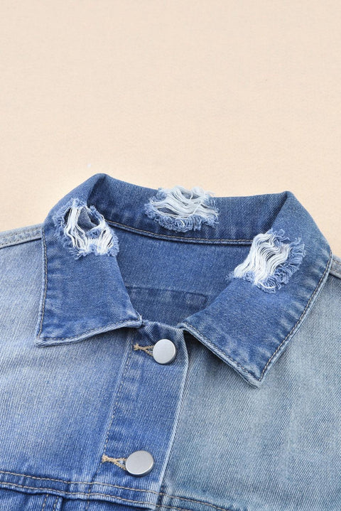 Distressed Button Up Drop Shoulder Denim Jacket - Santiago Suarez