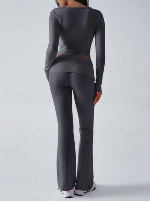 Devine Ruched Long Sleeve Top and Pants Set - Santiago Suarez