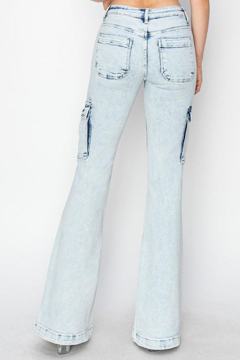 RISEN Full Size High Rise Cargo Flare Jeans - Santiago Suarez