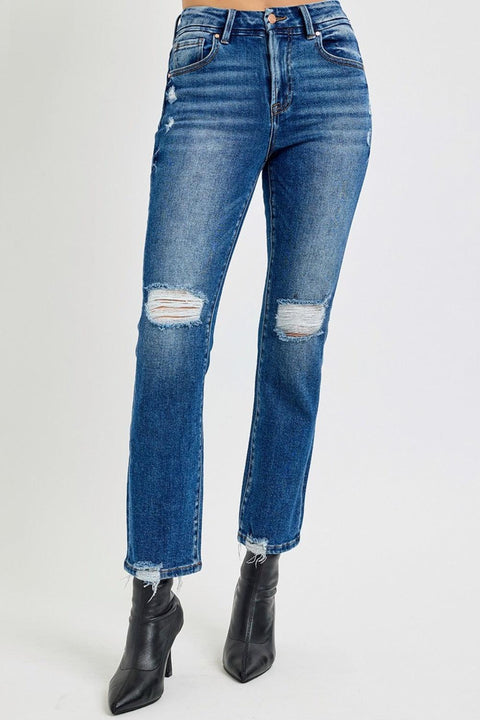 RISEN High Rise Distressed Crop Straight Jeans - Santiago Suarez