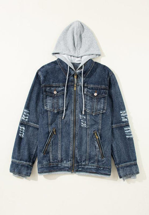 Hooded Zip-Up Denim Jacket - Santiago Suarez