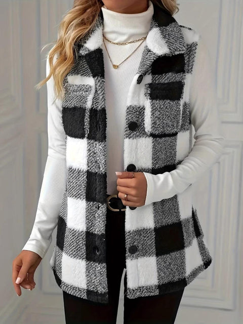 Plaid Button Up Vest Coat - Santiago Suarez